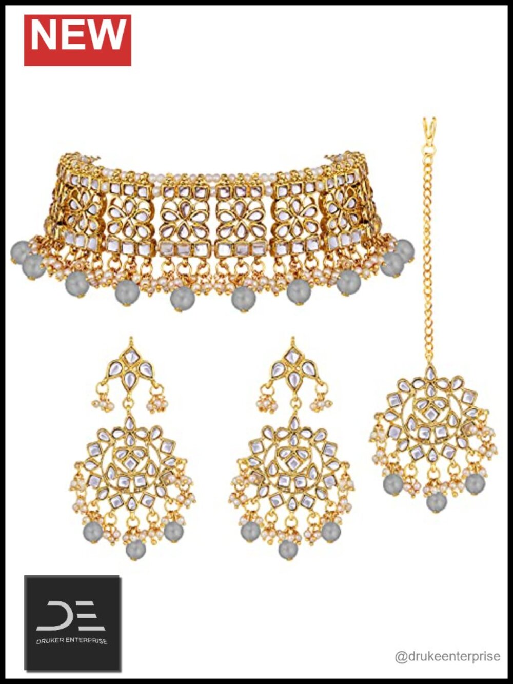 Indian Faux Kundan Choker Necklace Maang Tikka Set Bridal Jewelry Wedding
